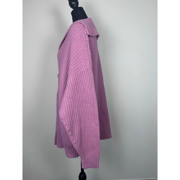 Free People Swim Too Deep Cardigan size M Pink Button Chunky Slouchy Sweater NWT - Picture 5 of 7